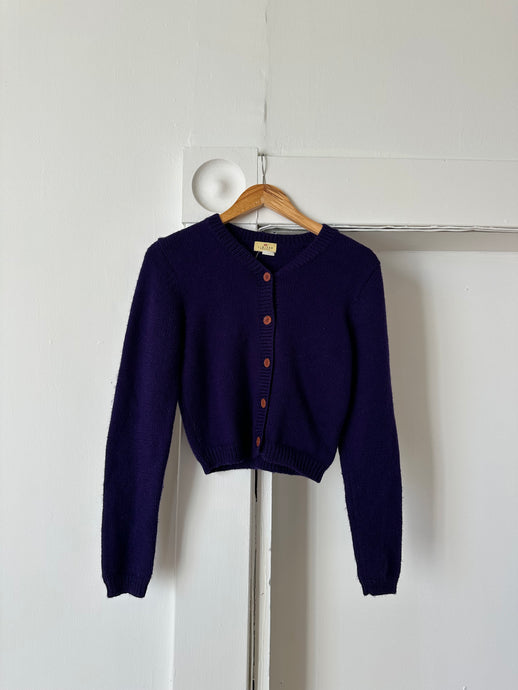 purple cardigan